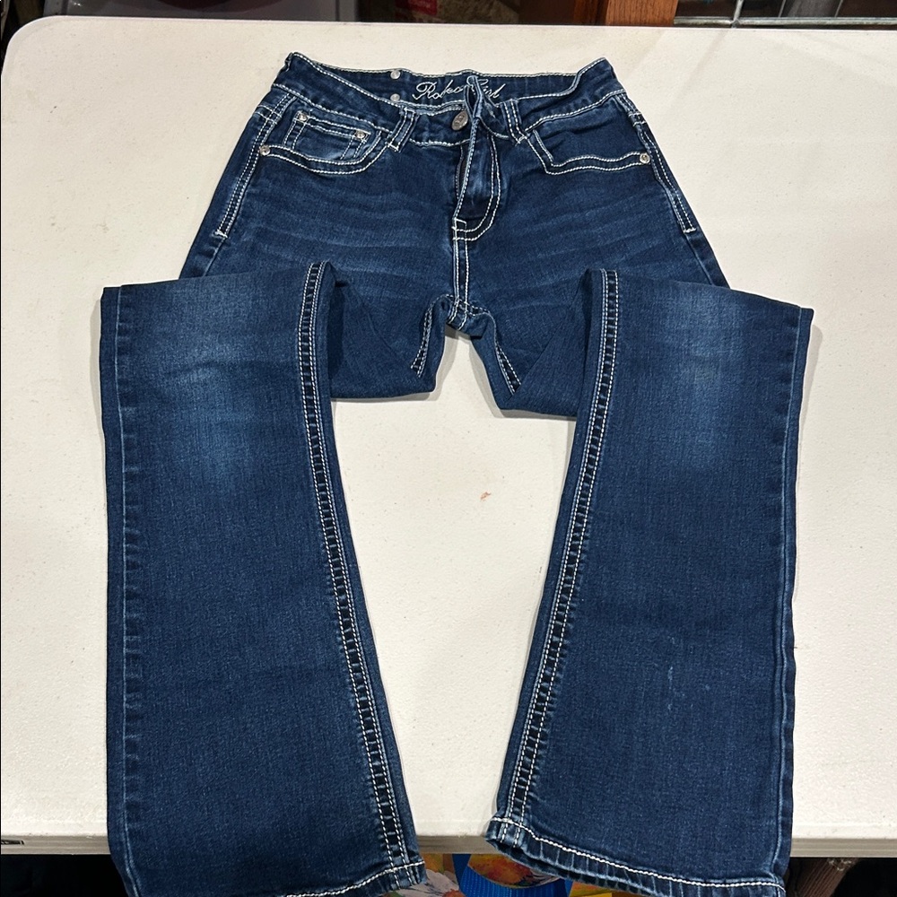 Kids Dark Blue Straight-Leg Jeans with Contrast Stitching